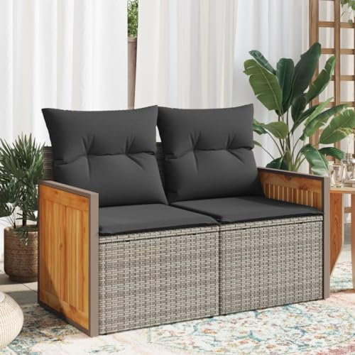 SECOLI Poly-Rattan Sofa mit Kissen 2-Sitzer Garten Loungesofa Gartensofa Rattan Sofa 2-Sitzer Kleines Balkon Sofa Balkonmöbel Rattansofa Polyrattan Gartenmöbel Set Balkon Lounge Grau