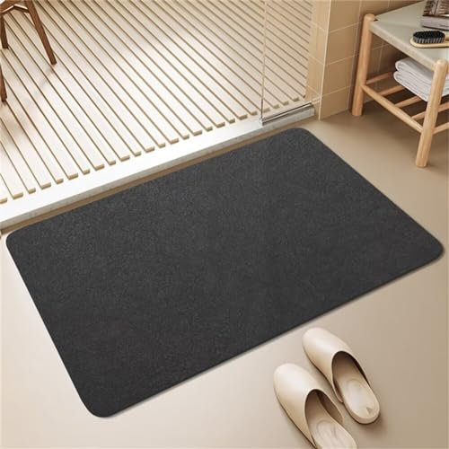 Noir Tapis de Bain, Tapis Salle de Bain AntidéRapant, Tapis de Bain Diatomite, Tapis Salle de Bain Pierre, Tapis Salle de Bain Absorbant, Facile à Nettoyer, Tapis de Douche Lavable Machine 80x150cm