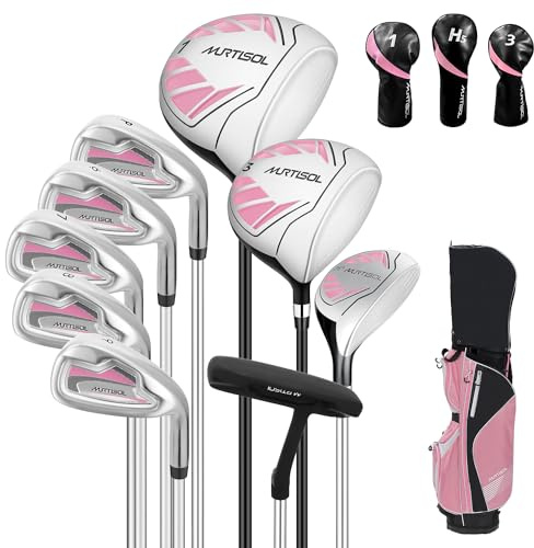XDriveMax 10-teiliges komplettes Damen-Golfschläger-Set für die rechte Hand für Frauen, inklusive Einkaufstasche mit Regenhaube, 1#Driver 3#Wood #5 Hybrid, mit 3 Kopfabdeckungen, 6# 7# 8# 9# PW# Eisen