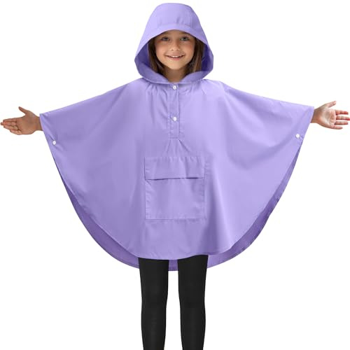 JEMIDI Cape de Pluie Enfant - Impermeable Enfant Taille S M L pour Fille Garcon de 3 à 15 ans - Poncho Pluie Imperméable Respirant avec Boutons Pression et Poche Avant