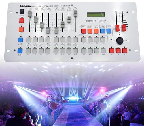 LNNLOO DMX-Konsole, 512 Bühnenlicht-Controller, 240 Kanäle, Fernbedienung, Schnelle Wärmeableitung, LCD-Display, Programm (Szene) Schritte: 480 Schritte, Computergesteuerte Lichter (12),White