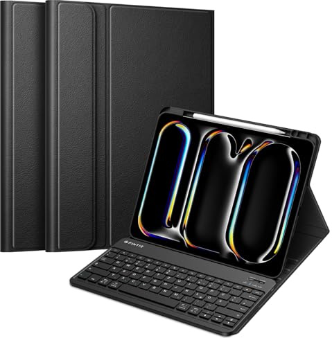 FINTIE Hülle mit Tastatur für iPad Pro 13 Zoll (M5/M4), Schwarz | Soft TPU Rückseite Schutzhülle mit Stifthalter, magnetisch Abnehmbarer Tastatur QWERTZ Layout