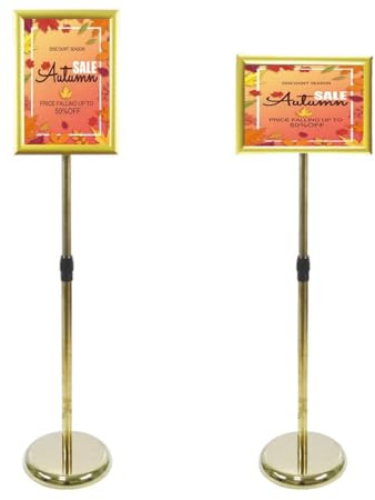 HACSYP Robuster Poster-Schilderständer mit Sockel, bodenstehender Sockelhalter, verstellbare Poster-Display-Ständer, for vertikale und horizontale Ausrichtung(Color:Gold,Size:A4)