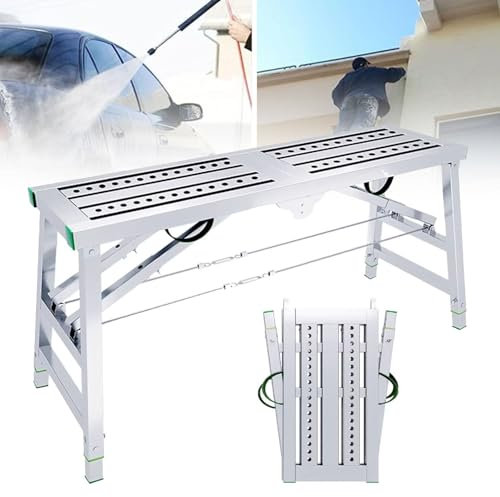 Adjustable Height Work Platform Scaffold Tower Ladder for Ceiling Cleaning, Painting, Car Washing - Portable Folding Scaffolding, 5-Gear Multipurpose