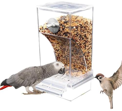 Bird Feeder, Acrylic Automatic Bird Feeding Dish Bird Feeding Bowls Bird Food Dispenser For Parrots Budgie Cockatiel Lovebirds Finch, 18.5x8.5x7.5cm