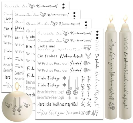 Bolosa 4 Stück Kerzentattoos Weihnachten, Rub on Sticker WeihnachtenTattoo 19x14cm, Kerzen Tattoo Weihnachten, Kerzentattoo Weihnachten, Kerzenfolie Weihnachten, Deko Kerzen für Merry Christmas(5)