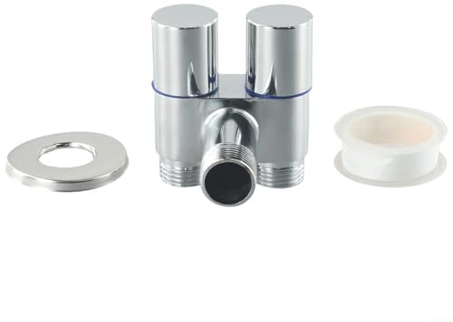 G1/2 1 in 2 Out Doppia Valvola di Controllo Rubinetti Lavatrice, Rubinetto Lavello per Cucina Bagno Toilet, 60x70x75mm Doppio Controllo Angolo Valvola Ricambio Parte di Ricambio