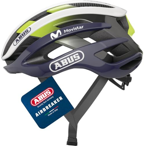 ABUS AirBreaker Casco da ciclismo - Casco da bici di fascia alta per ciclismo professionistico - Unisex, per uomo e donna Blu/Bianco (Movistar Team 24) L (59-61 cm)