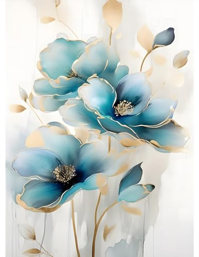 DPIDEA Diamond Painting Blumen, Diamant Painting Bilder für Erwachsene DIY 5D Diamant Painting Stilvoll Runde Steine, Diamond Painting für Zuhause Dekor 30x40 cm