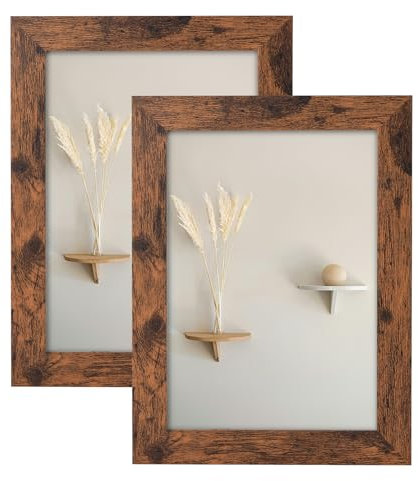 LYYYYX Bilderrahmen A3 29.7x42cm Rustikal Fotorahmen Braun Collage Wanddeko Poster Photo Acrylglas,2er Set