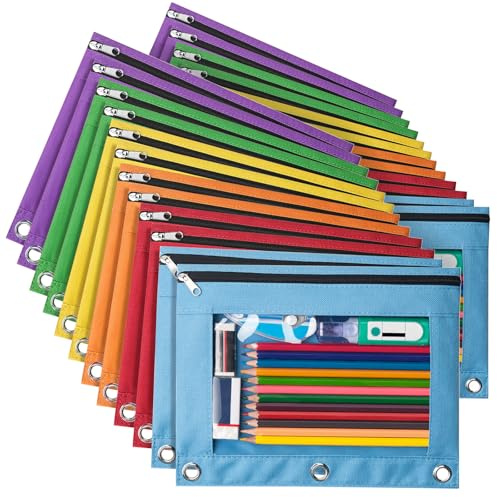 Forvencer 24 Pack Pencil Pouche for 3 Ring Binder, Smooth Zipper Pencil Bag