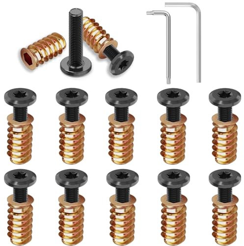 Dayalo 10 Stück Flachkopfschrauben und Einschraubmutter, Gewindeeinsatz Holz, Torx Schrauben Aus Edelstahl, M8x30 & M8x25mm, Einschraubgewinde Muttern für Holzmöbel, mit 2 Schlüssel