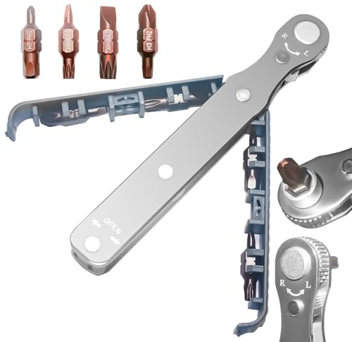 Mythosurge Mini Magnetic Ratchet Wrench, Right Angle Phillips Magnetic Screwdriver for Awkward Spaces, 134mm, with 1/4 Inch Drive High Torque Offset Reversible Mini Ratcheting Offset Screwdriver