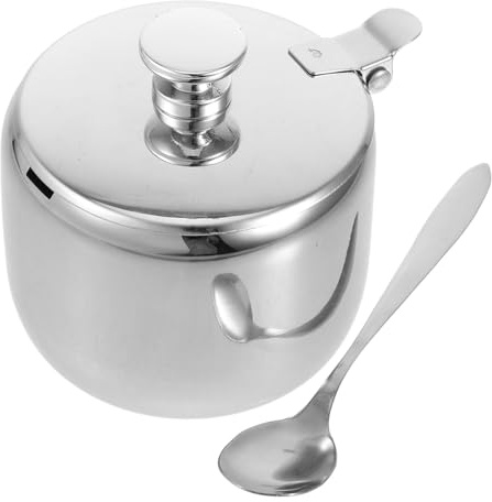Amosfun Azucarero Tapa Hermética y Cuchara Recipiente De Acero Inoxidable Para Condimentos y Azúcar Diseño Elegante Para Uso Doméstico Cocina