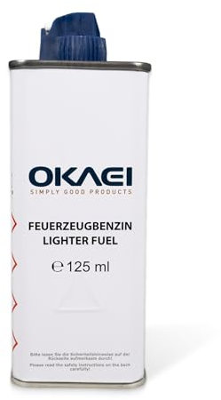 OKAEI Feuerzeugbenzin 125 ml – Hochreines Benzin für Feuerzeuge & Stabfeuerzeuge – Saubere Verbrennung, Schnelles Zünden, Geringer Geruch – Made in EU