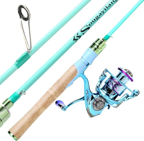Yun Nong Ultraleichte Spinnrute und Rolle, 2-teiliges Reise-Angel-Set für Süßwasser, kompaktes, tragbares Design mit glatter Rolle, ideal für Panfish, Forelle, Barsch und kleine Arten