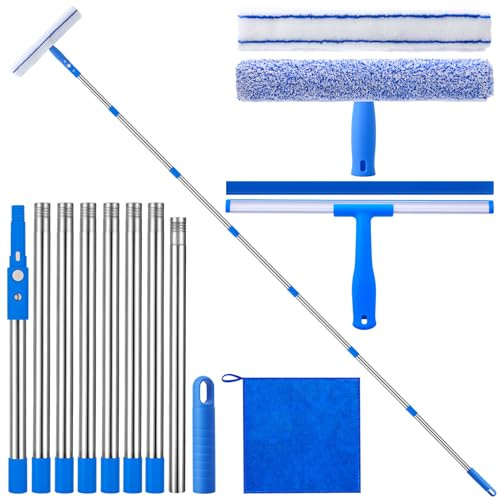 saerryor 3m Window Cleaning Equipment Cleaner Tool withwith Silicone Blade,Microfibre Scrubber&Cloth Cleaning Equipment, Professional Windows Washing Kit for Outdoor Home Commercial Use