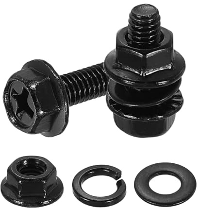 sourcing map M4 x 12mm Phillips Flanged Hex Head Bolts, 20Pcs 304 SS Black | Stainless Steel Flange Hexagon Screws with Nuts, Flat & Lock Washers, Fully Threaded, for Machinery Industry Home