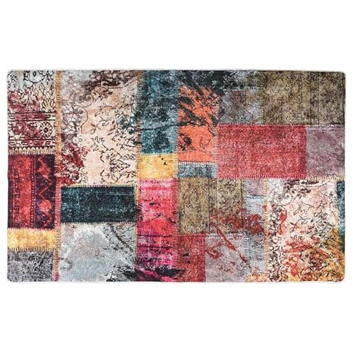 Tappeto lavabile, 160 x 230 cm, design patchwork, 100% poliestere, antiscivolo, per soggiorno, camera da letto e ufficio, facile da pulire, durevole ed elegante