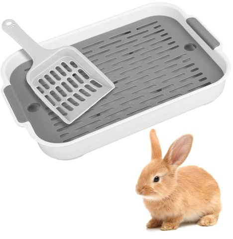 Lettiera per conigli con pala, toilette per conigli con griglia, piccola 27 x 18 x 4 cm, accessorio per conigli, angolo per piccoli animali, conigli, cavie, roditori