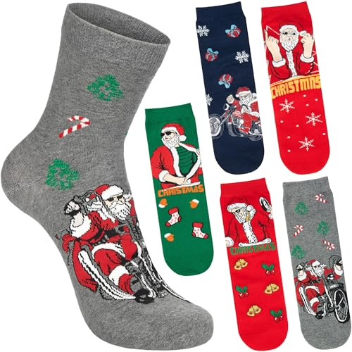 BRUBAKER 5 Par Julsockor för Herrar - Cool Santa - Färgglada och Mysiga Herrstrumpor för Julen - Roligt och Bekvämt Herrsockset - Tomtestrumpor i Bomull - Perfekt Present till Män - Storlek 41-45