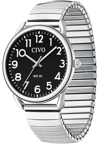 CIVO Gut Ablesbar Herren Uhren: Einfach Groß Ziffernblatt Armbanduhr - Wasserdicht Klassische Analog Quarzuhr Geschenke für Senioren mit Sehschwäche