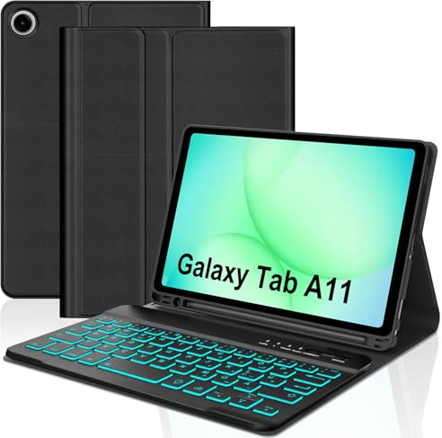 Occtingkind Funda con Teclado para Samsung Galaxy Tab A11 8.7 Pulgadas 2025 | [Español] Retroiluminado de 7 Colores Bluetooth Magnéticamente Teclado con Funda Delgada para Galaxy Tab A11 8.7, Negro
