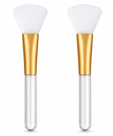 2Pcs Face Mask Brush Soft Silicone Face Mask Applicator Transparent Handles Facial Masks Brush for Body Lotion Butter Clay Masks DIY Even Coverage(Curved head)