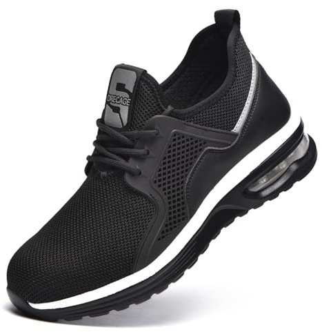 Bawalon Scarpe Antinfortunistiche Uomo Donna con Punta in Acciaio Scarpe da Lavoro Leggere e Comode Scarpe Sicurezza Traspiranti Nero 44 EU