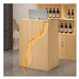 Modernt receptionsskrivbord med LED-lampor, elegant främre räknare för butiker, hotell och kontor