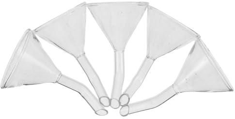 TOGEVAL Embudos de Vidrio para Lámparas de Aceite 5 Piezas, Embudo de Llenado de Aceite Cuello Curvado de 40 Mm, Transparente, Herramienta Precisa para Rellenar Botellas en Hogar