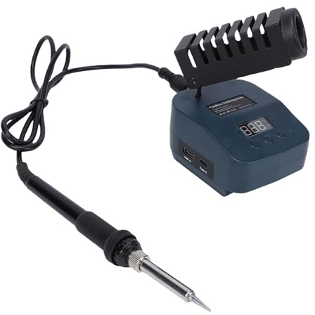 Pongnas Sladdlös Lödkolv, 60W Trådlöst Lödverktyg med USB-portar Av Typ C för Laddningsenheter, 180℃ Till 480℃ Justerbar Temperatur, Kompatibel med 18V Batteri, Minnesfunktion,