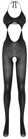 Runhomal Kvinnors glänsande olja Body Brilliant Oljig Bodystring Bodystocking Strumpbyxor Svart Träningsoverall Babydoll Nattkläder, svart, One size
