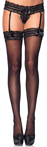 Leg Avenue 1107-2 teilig Stretch Spitzenstrumpfband-Set mit G-String, Strumpfhalter und Strümpfen Einheitsgröße Strumpfe Damen