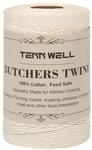 Tenn Well Cooking Twine, 3Ply 656Feet 1mm Food Safe Cotton Kitchen String Butchers Twine for Roasting, Trussing Turkey, Tying Meat, Making Sausage, Baking and More