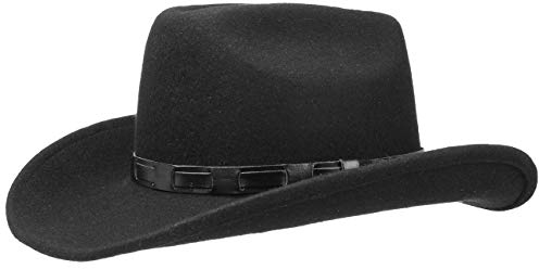 Lipodo Cowboyhut Damen/Herren - Westernhut aus Wollfilz - Filzhut mit Lederband - Wollhut Made in Italy - Hut Herbst/Winter - Wollfilzhut - S (54-55 cm) schwarz