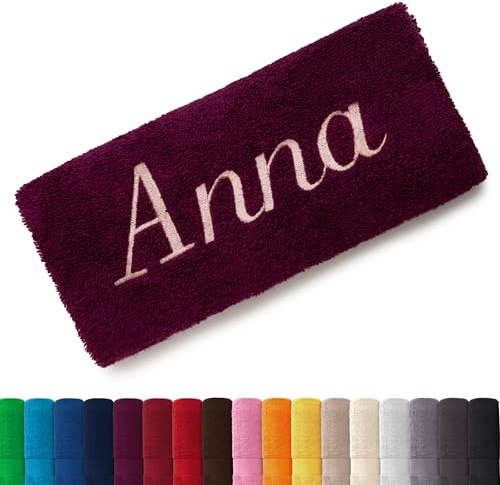 EllaTex Besticken Sie Handtuch mit Namen oder mit Wunschtext Bestickt, Farbe:Brombeere; Größe:Saunatuch XXL 100x200 cm