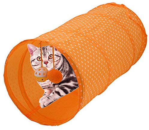 Katzentunnel Katzenspielzeug, Faltbarer Interaktiver Tunnel für Katzenspiel, Hide and Seek Toy for Kittens, Hunde & Welpen, Ideal für Spielen & Bewegung (Orange)