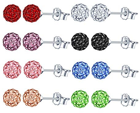 Unendlich U Fashion 925 Sterling Silber Ohrringe Earrings 8mm Österreichischer Kristallkugeln Ohrstecker Kristall Disco Shamballa Kugel Ohrringe für Damen/Mädchen,8 Paar