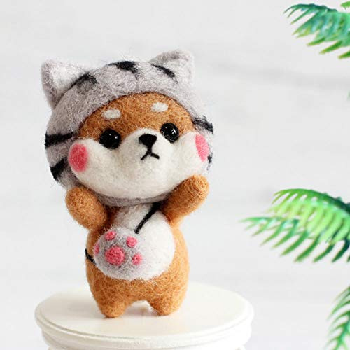 Garosa Nadelfilz Kit Wollfilz Tier Kit DIY Unfertiges Katzenhandwerk mit Nadelfilzmaterial Starter Kit für Nadelfilz(3)