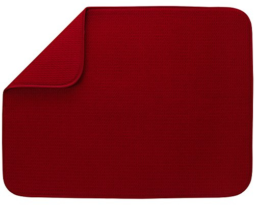 S&T INC. Absorbent, Reversible XL Microfiber Dish Drying Mat for Kitchen, 18 Inch x 24 Inch, Racer Red