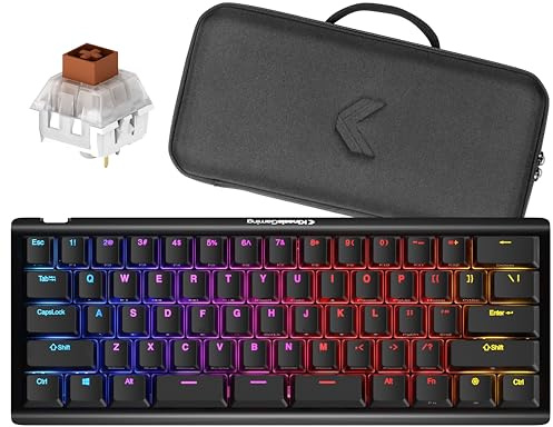 KINESIS Gaming TKO Mechanical Keyboard | Tactile Brown Switches | 60% Layout | Split Spacebar | Hotswap | PBT Keycaps | Aluminum Body | SF Shock Limited Edition Travel Case