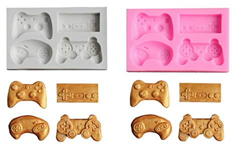 HUANRU 2 Silicone Fondant Cake Moulds,4 Cavities Game Controller Cake Fondant Mold Video Gamepad Silicone Mold for Candy, Chocolate, Cupcake Decoration, Resin, Clay