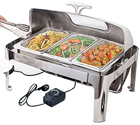 BINLY Chafing Dish Elettrico, Scaldavivande Elettrico Acciaio Inox Professionale Contenitore Scalda Cibo Chafing Dish, Mantenere Il Cibo in Caldo (400W)