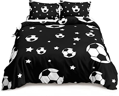 HOSIMA Fußball Bettwäsche 135x200cm für Kinder, Jungen Teenager Sport Bettbezug-Set für Einzelbett, Moderne Bedruckte Bettbezüge mit Reißverschluss und 80x80cm Kissenbezug