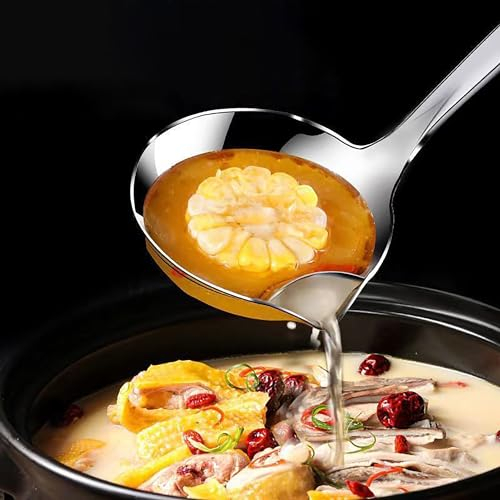 SYXLS Ölfilterlöffel, Schaumlöffel Edelstahl, Edelstahl Ölabscheider, Lebensmittel-Fettabscheider, Schaumlöffel, Fettsieb, Trenner, Hot Pot Ölfilter, Löffel für Zuhause, Küche und Kochen, Suppensieb