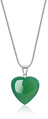 COAI silverhalsband med hjärta hänge av ädelstenar, Silver Grön agat Silver, Grön agat