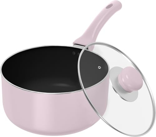 Utopia Kitchen 2 Quart Detachable handle Nonstick Saucepan with Glass Lid, Multipurpose Use for Home, Kitchen or Restaurant, Purple & Black