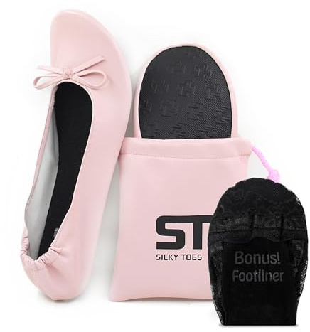 Silky Toes Foldable Flats for Women – Portable Ballet Shoes for Weddings, Parties, Events, Travel – Compact Purse Slippers (Medium, Baby Pink)