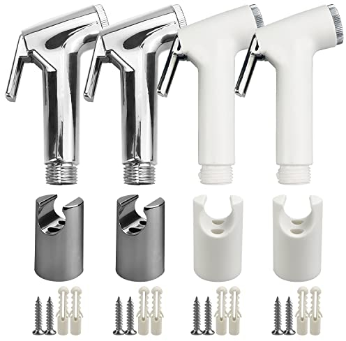 4 PièCes Douchette Wc, TêTe De PulvéRisateur De Bidet Avec Crochet, Kit PulvéRisateur De Bidet En Plastique, Pour Le Nettoyage Des Toilettes Et Le Bain Des Animaux Domestiques(Argent, Blanc)